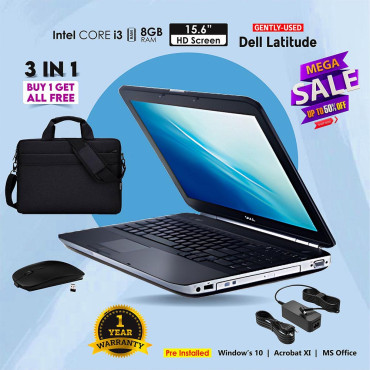 3 in 1 bundle offerDell Latitude Core i3 , Charger Mouse, Laptop Bag