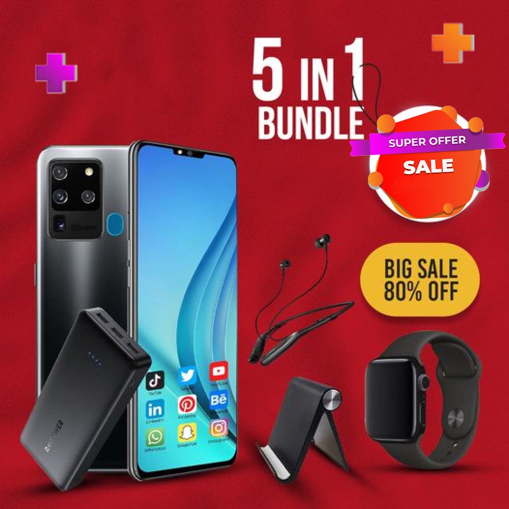 7 In 1 Bundle Offer NOTE 12 Mobile With Selfie Stick, P47 Bluetooth Headphone, YT Power Bank, Portable Bluetooth Speaker, Sport Bluetooth C200 Headset, Bed Stand