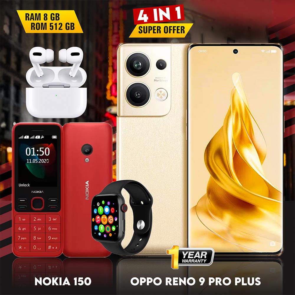 4 in 1 Deal Oppo Reno 9 Pro + with Nokia 150, Smart Watch & Aripods.