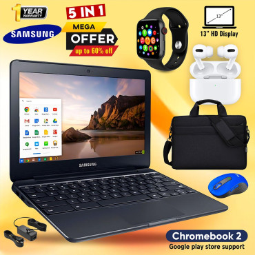 Big Sale Samsung XE500C 5 in 1 Laptop Chromebook with Mouse, Carry Case Bag Smart Watch Airpods Pro.