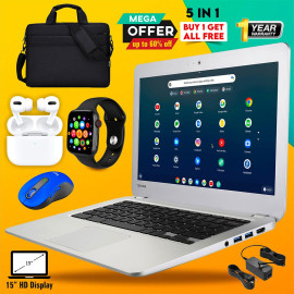 5 In 1 Bundle Offer Toshiba Chromebook 15 Inches Screen Full HD Display  with Mouse, Carry Case Bag Smart Watch Airpods Pro.